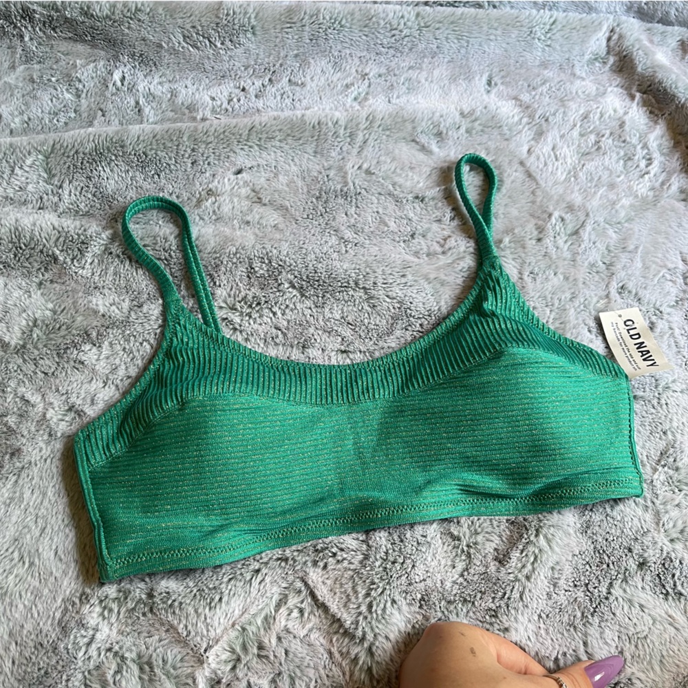 Green and Gold Adjustable Sparkle Bikini Top from Old Navy Size Medium NWT - Picture 3 of 10